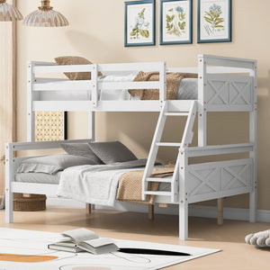 English Elm Twin Twin-over-Full Bunk Bed with Attached Ladder and Full-Length Guardrails for Safe Space-Saving Sleep White SM000118AAK-1