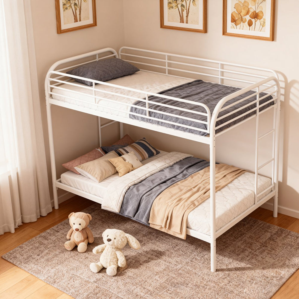 English Elm Metal Twin Over Twin Bunk Bed - Heavy Duty Metal Frame with Dual Ladders, Full-Length Safety Rails, Low-Profile Space-Saving Design White W3752P378565