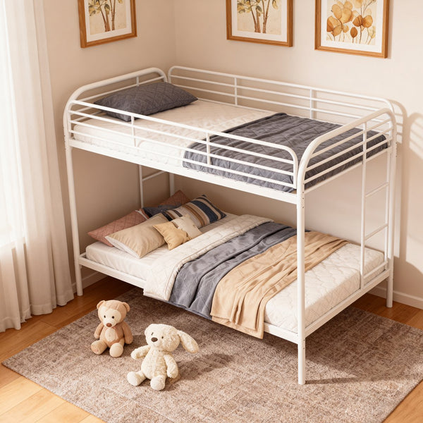 English Elm Metal Twin Over Twin Bunk Bed - Heavy Duty Metal Frame with Dual Ladders, Full-Length Safety Rails, Low-Profile Space-Saving Design White W3752P378565