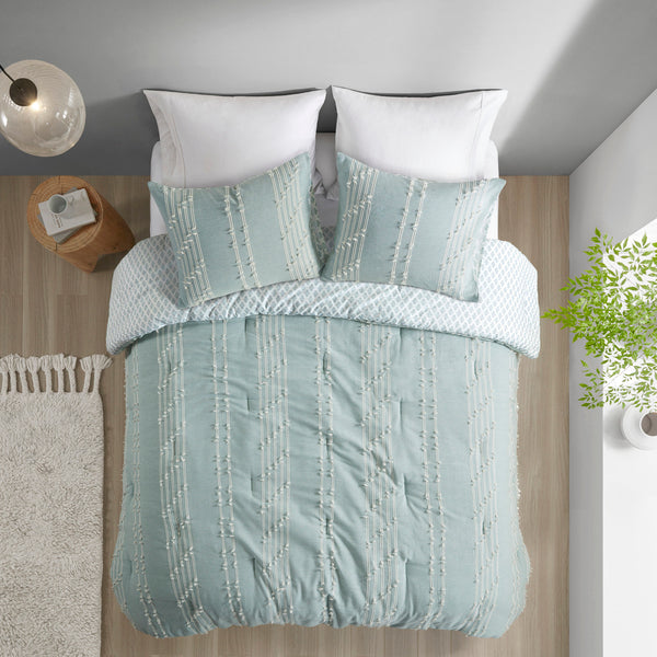 English Elm 3 INK+IVY Kara Cotton Jacquard Comforter Set Full/Queen — Eco OEKO-TEX Stripe & Diamond Reversible Design Aqua 23.62 L x 21.65 W x 15.35 H B03596413