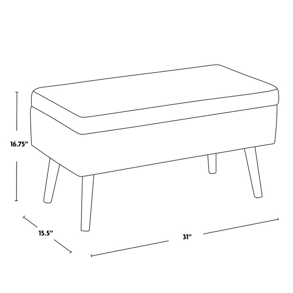 English Elm Storage Bench with Button Tufted Velvet Seat and Gold Tapered Legs for Bedroom B202P471493