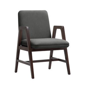 English Elm Stella Sculptural Wood Velvet Armchair in Graphite with Dark Walnut Frame, Luxe Upholstery, Durable Design Gray B365P397778