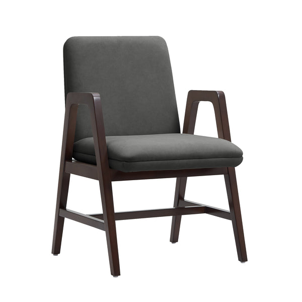 English Elm Stella Sculptural Wood Velvet Armchair in Graphite with Dark Walnut Frame, Luxe Upholstery, Durable Design Gray B365P397778