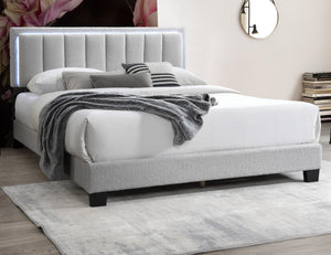 English Elm Light Gray Wool Upholstered Queen Platform Bed with Channel Tufted LED Headboard, Modern Plush Design, No Box Spring Needed B011P238969