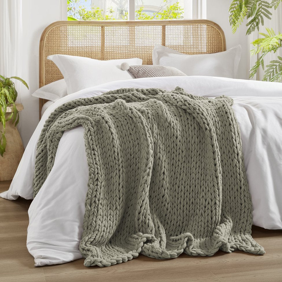 JLA Home Madison Park - Hand double-knitted throw blanket — ultra-soft, OEKO-TEX certified acrylic, modern boho accent for year-round comfort Grey MP50-6136