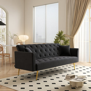 English Elm Modern Tufted Velvet Sleeper Sofa Retro Style Convertible Fold Flat for Compact Spaces Black W2353P399458
