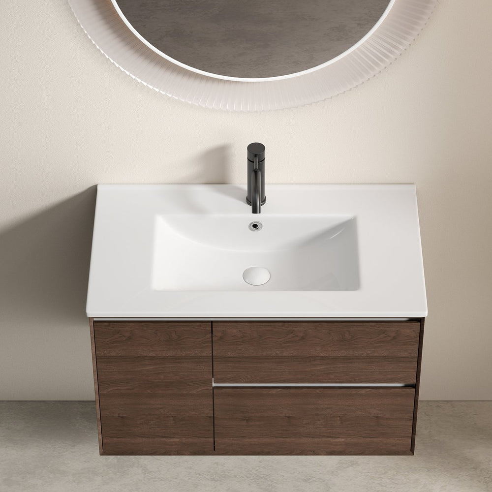 English Elm 30 Inch Ceramic Integrated Vanity Sink Top Glossy White Oval Basin with Overflow W3402P324603