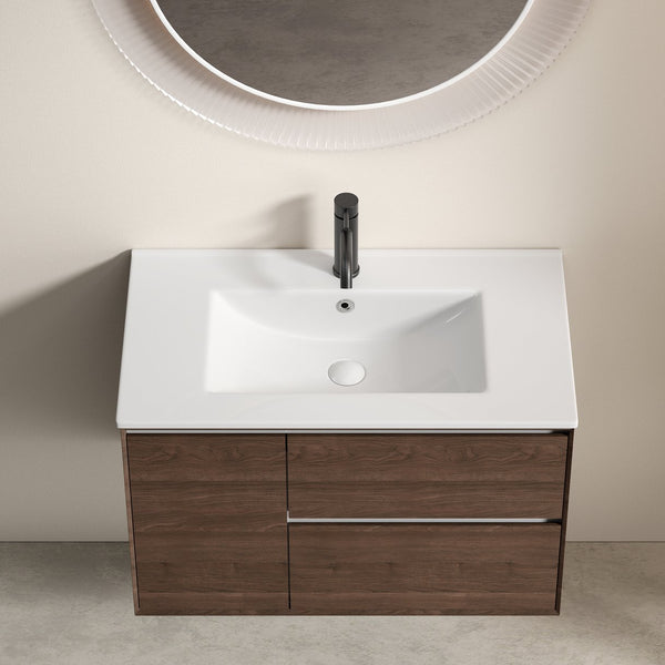 English Elm 30 Inch Ceramic Integrated Vanity Sink Top Glossy White Oval Basin with Overflow W3402P324603