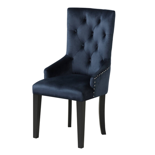 English Elm Dark Navy Velvet Parson Arm Chair with Tufted Back & Sloped Arms, Black Finish, Luxe Comfort B062P182763
