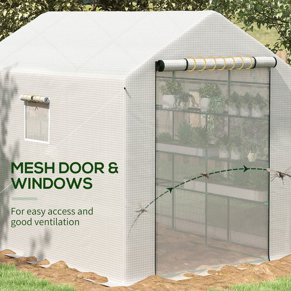 English Elm Outsunny Walk-in Garden Greenhouse Steel Frame Uv Cover 18 Shelf Ventilated Growing Space W2225P229466