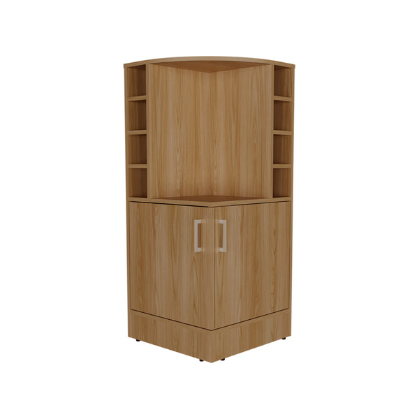 English Elm Jakes 42" Tall Corner Bar Cabinet with 8 Bottle Cubbies, Double Doors and Space-Saving Design Oak 30.5 L x 59 W x 12 H B200P253729