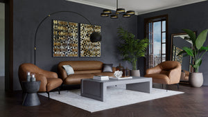 Sunpan Armani Sofa - Luxurious Italian Leather, Contemporary Design with Comfort and Style for Your Home Cognac Leather V2