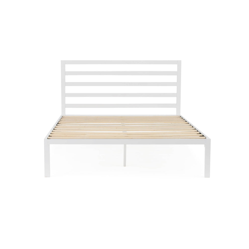 English Elm Metal Platform Bed King White with Horizontal Bar Headboard, 800lb Capacity, 14-Slat Roll Support B350P394799