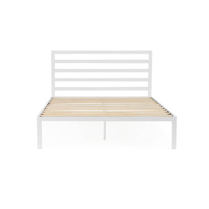 English Elm Metal Platform Bed King White with Horizontal Bar Headboard, 800lb Capacity, 14-Slat Roll Support B350P394799