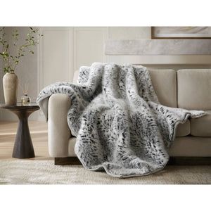 English Elm 1-piece Oversized Faux Fur Throw Bobcat Print Plush Velvet Backed Cozy Sofa Blanket Snow Leopard B035P408336