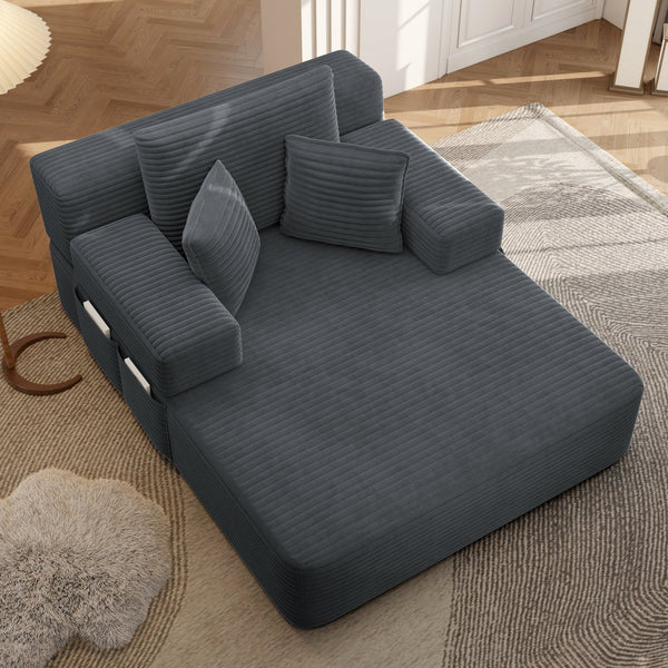 English Elm Luxurious Corduroy Convertible Chaise Lounge Sofa Bed with Foam Support for Apartments Dark Gray W3219P449014