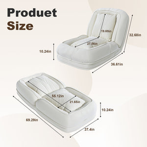 English Elm Upholstered Foldable Lazy Sofa Bed with 5 Recline Positions, Corduroy Tatami Chair with Pillows—Comfortable Space-Saving Lounge for Living Room and Bedroom Off White W2699P324227