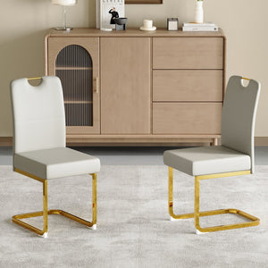 English Elm Modern Cantilever Gold Frame Pu Leather Dining Chairs Glam Set of Four Gray W3875P372988