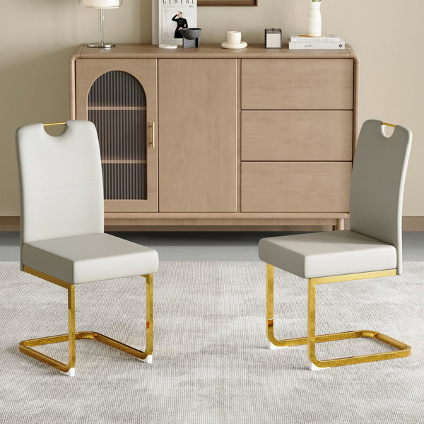 English Elm Modern Cantilever Gold Frame Pu Leather Dining Chairs Glam Set of Four Gray W3875P372988