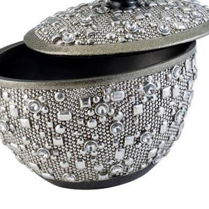 English Elm 8" Tall Polyresin Decorative Jewelry Box In Silver - Stylish Egg-Shaped Handle For Elegant Storage B072116361