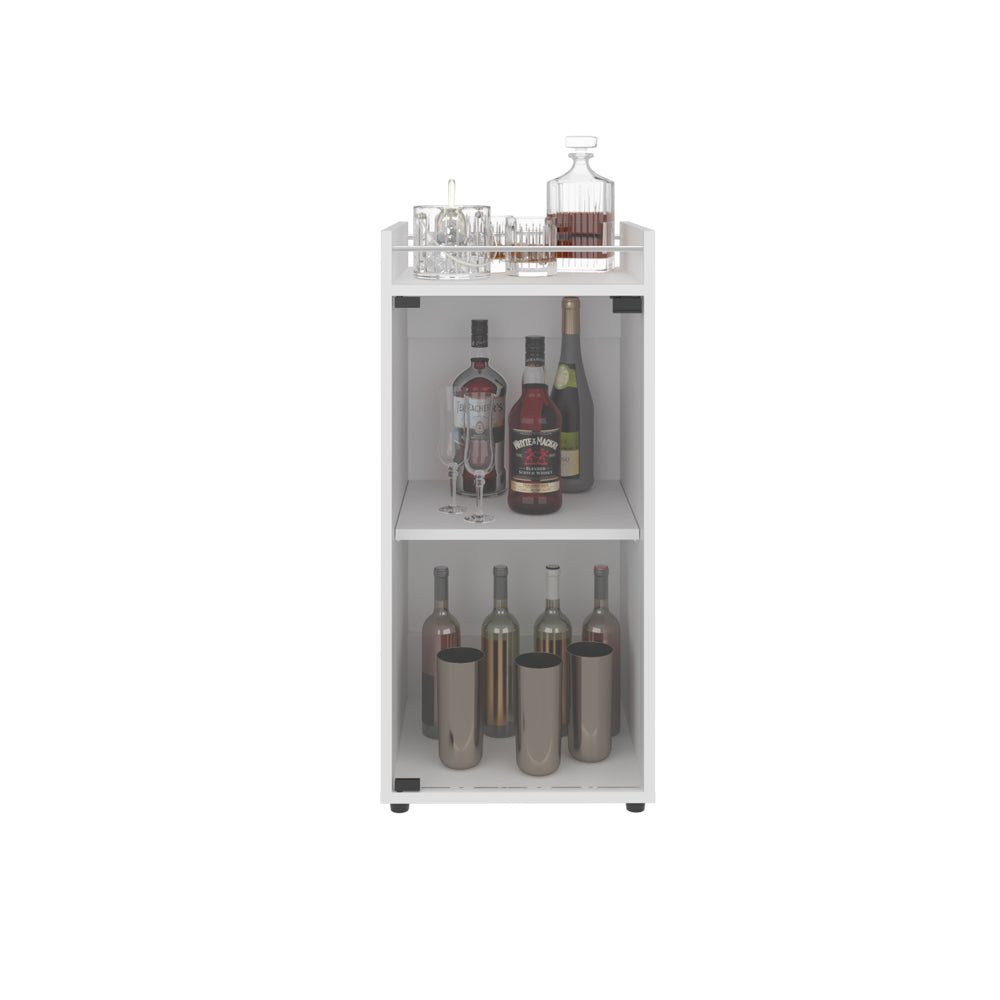 English Elm Minibar Lampeter White Engineered Wood Cabinet with Glass Door, Two-Tier Shelves for Wine & Display B092P315561