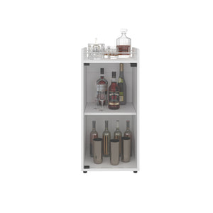 English Elm Minibar Lampeter White Engineered Wood Cabinet with Glass Door, Two-Tier Shelves for Wine & Display B092P315561