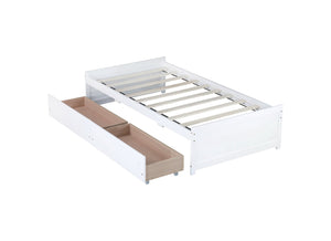 English Elm Twin Twin Size Bed with 2 Drawers Solid Rubber Wood Frame, Space-Saving Storage and Easy Assembly White W504P313037