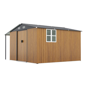 English Elm 10x12 Ft Galvanized Steel Outdoor Shed Dual Zone Lockable Sliding Doors Backyard Storage Yellow W1598S00033