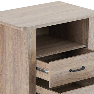 English Elm Colt Rustic Natural Finish Accent Table with 2 Drawers & Open Shelf, Wooden Tapered Legs, 40lb Top B2726P272963