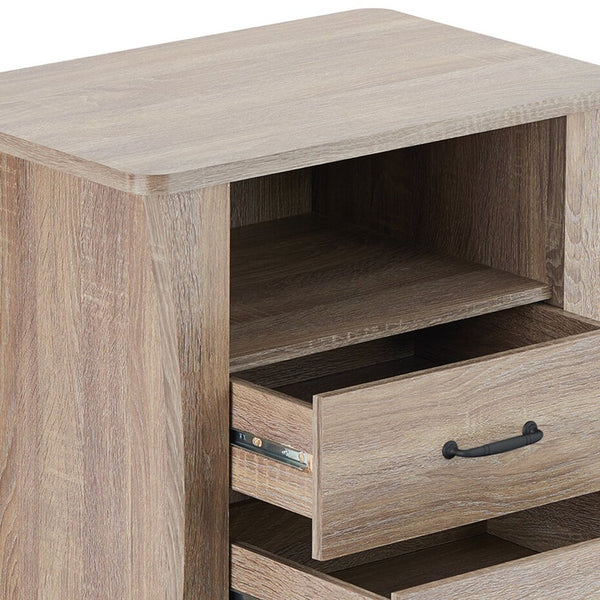 English Elm Colt Rustic Natural Finish Accent Table with 2 Drawers & Open Shelf, Wooden Tapered Legs, 40lb Top B2726P272963