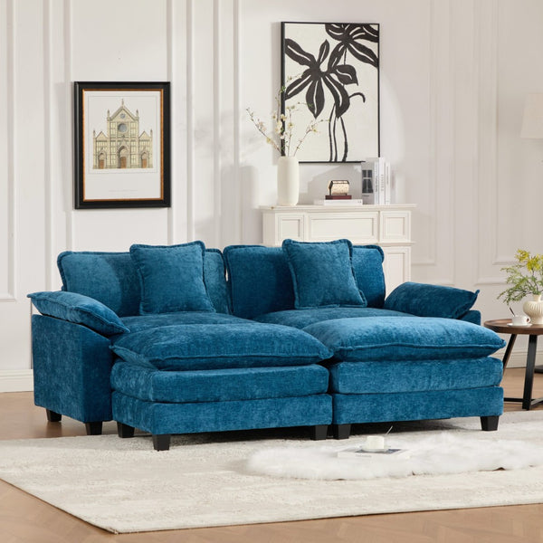 English Elm Wider Armrest Loveseat - Modern Modular Couch In Blue Chenille, Comfy Double-Layer Cushion, Ergonomic Design W1143S00037-GIGA