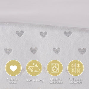 JLA Home Mi Zone - Metallic Plush Comforter Set with Shimmering Heart Print, Hypoallergenic Fill, OEKO-TEX Certified Washable White/Gold MZ10-0650