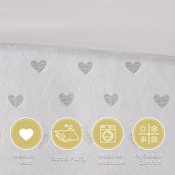 JLA Home Mi Zone - Metallic Rosalie Plush Comforter Set with Gold Heart Accents, Hypoallergenic OEKO-TEX, Machine Washable White/Gold MZ10-0651
