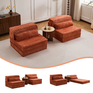 English Elm Compression Oversized Modular Sofa Bed - Versatile Floor Seating With Memory Foam & Pillows, Orange W3723S00046
