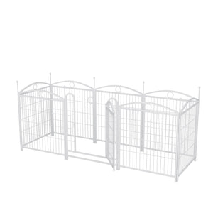 English Elm Dog Playpen 8 Panel Heavy Duty Iron Pet Fence Foldable Indoor Outdoor Exercise Pen White W368P234001
