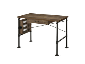 English Elm Endang Weathered Oak & Black Writing Desk with Drawer and 3-Tier Left Shelf, KD Metal Frame B2726P279122