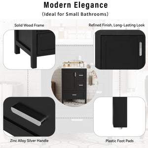 English Elm Modern 24 Inch Bathroom Vanity Solid Wood Cabinet with Ceramic Sink and Soft Close Storage Black N729P292859B