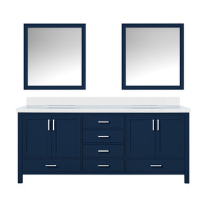 English Elm Navy Double Bath Vanity 80" W x 22" D with White Quartz Top, Soft-Close Drawers, 30" Mirrors, Ample Storage B2731S00845