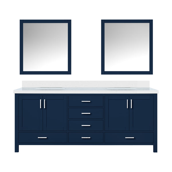 English Elm Navy Double Bath Vanity 80" W x 22" D with White Quartz Top, Soft-Close Drawers, 30" Mirrors, Ample Storage B2731S00845