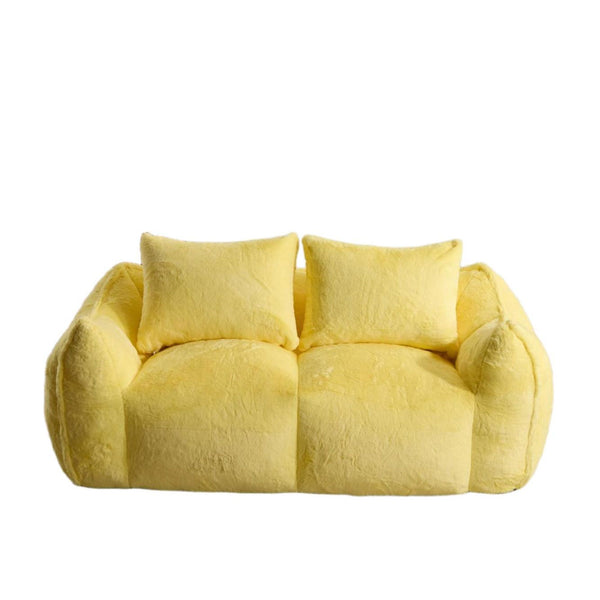 English Elm Giant Ultra Soft Fluffy Loveseat Bean Bag Sofa for Adults, Oversized Shredded Foam Couch with Pillows Yellow W3723P353896
