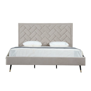 English Elm Crosby Upholstered King Bed In Luxurious Greige Velvet With Chevron Stitch And No Box Spring Needed B365S00034