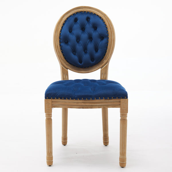 English Elm French Solid Wood Frame Antique Dining Chair with Velvet Upholstery, Nailhead Trim, Durable Spring Core Blue W1143P195872