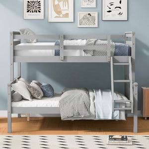 English Elm Twin Twin-over-Full Bunk Bed with Attached Ladder and Full-Length Guardrails for Safe Space-Saving Sleep Gray SM000118AAE-1