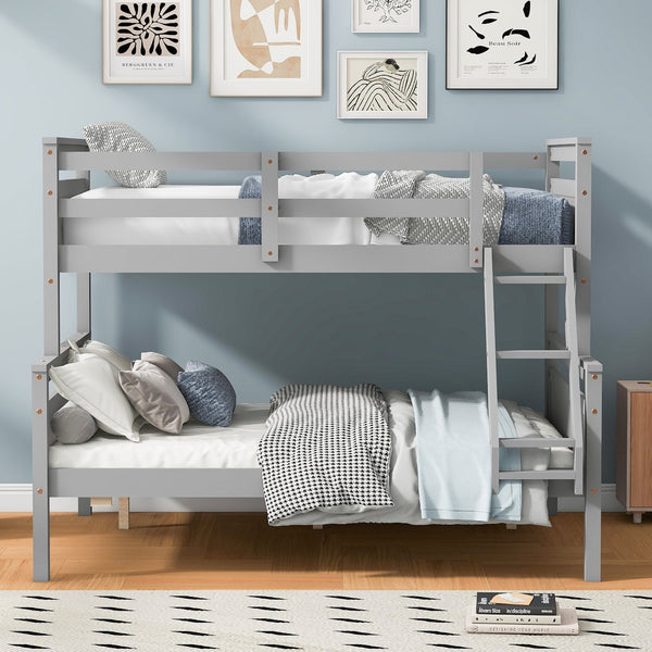 English Elm Twin Twin-over-Full Bunk Bed with Attached Ladder and Full-Length Guardrails for Safe Space-Saving Sleep Gray SM000118AAE-1
