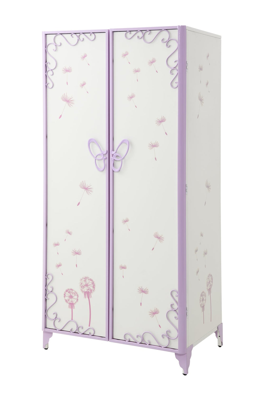 English Elm Priya Elegant Purple & White Metal Wardrobe with PU Leather Accents, Butterfly Doors, Ample Storage B2726P263181