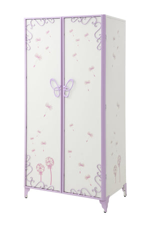 English Elm Priya Elegant Purple & White Metal Wardrobe with PU Leather Accents, Butterfly Doors, Ample Storage B2726P263181
