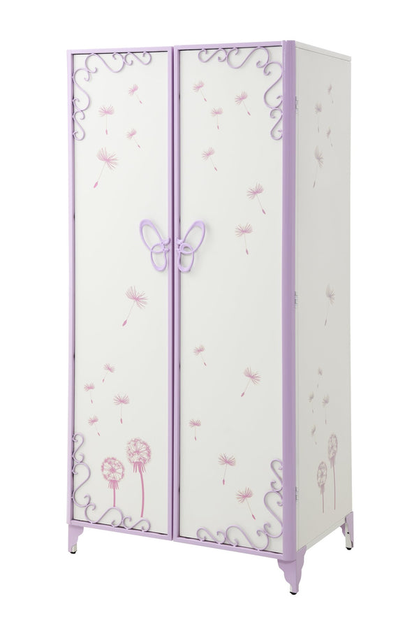 English Elm Priya Elegant Purple & White Metal Wardrobe with PU Leather Accents, Butterfly Doors, Ample Storage B2726P263181