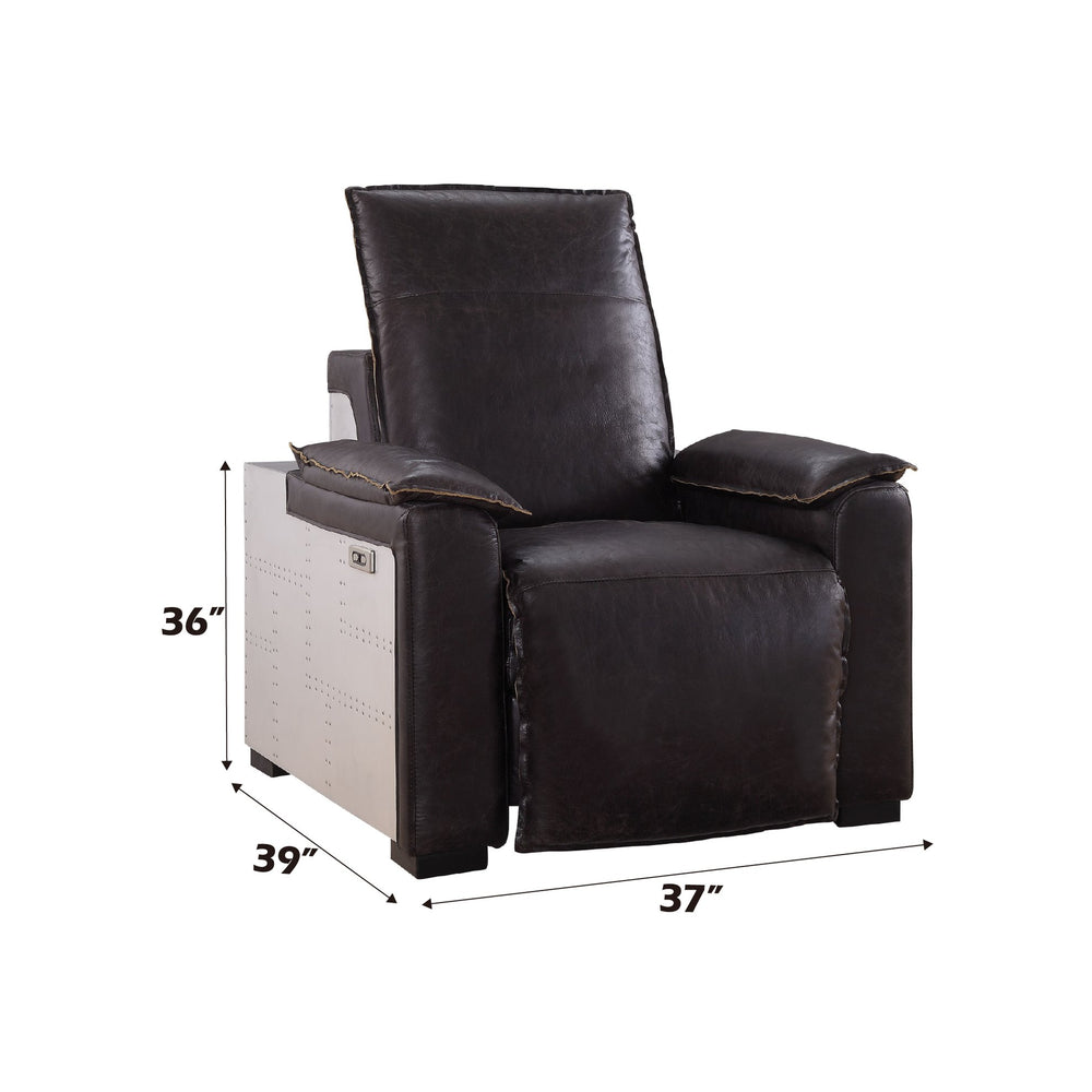 English Elm Misezon Dark Brown Top Grain Leather Power Recliner with Aluminum Frame, Pillow Arms & Full Foam Comfort B2726P280178