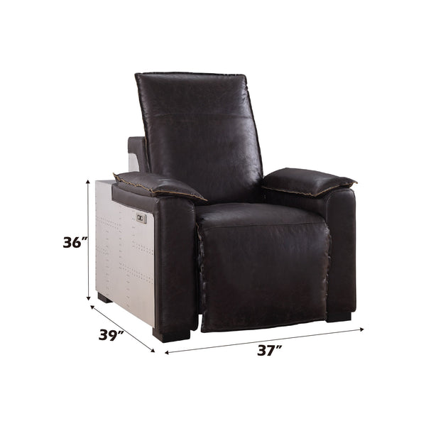 English Elm Misezon Dark Brown Top Grain Leather Power Recliner with Aluminum Frame, Pillow Arms & Full Foam Comfort B2726P280178