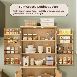 English Elm 72" Fluted Pantry Cabinet Tall Freestanding Kitchen Organizer with Sculpted Wood Doors Oak W1820P379274